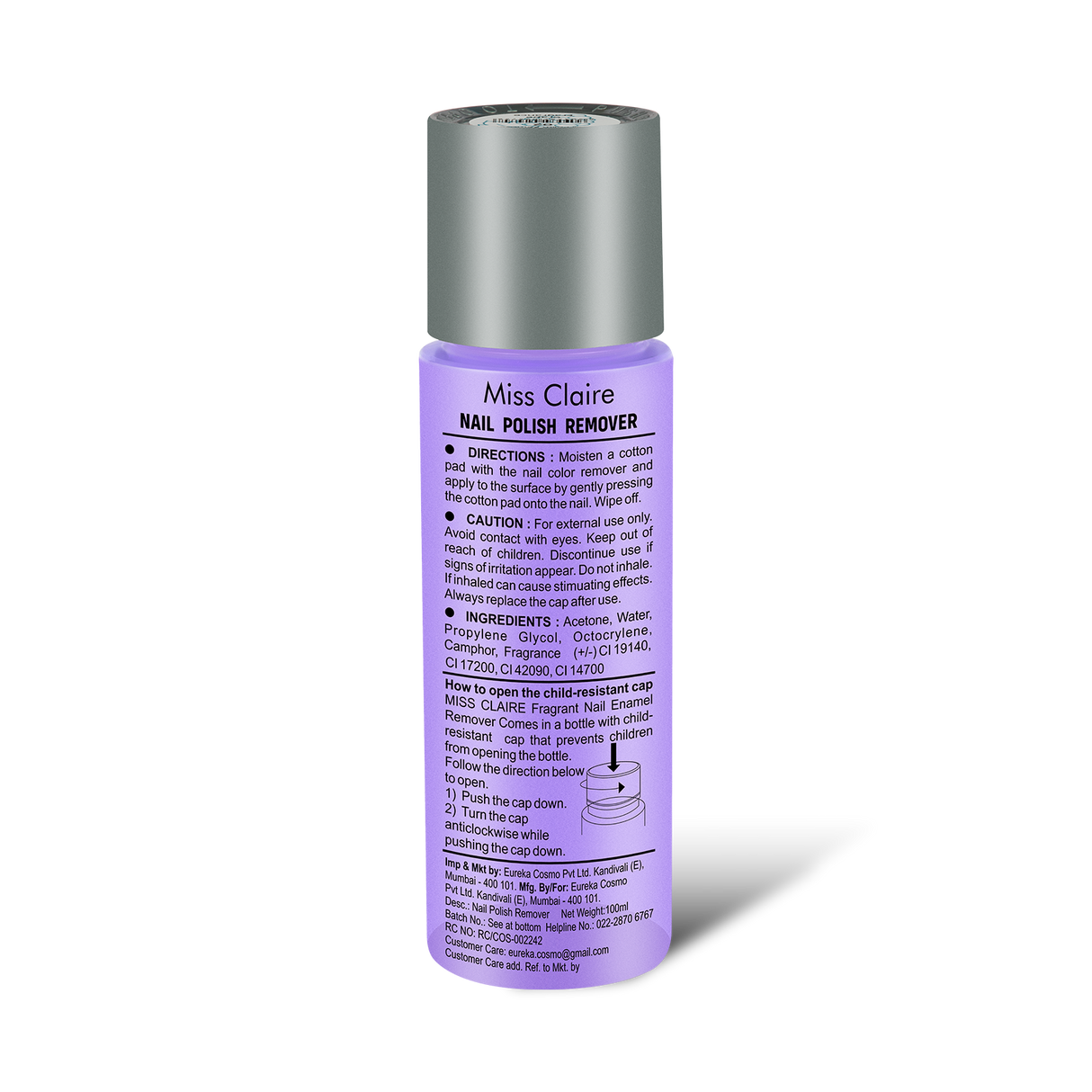 Miss Claire Nail Polish Remover – Acetone Formula, Quick Color Removal