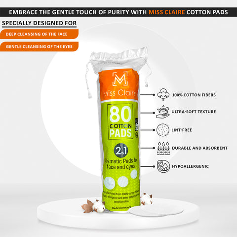 80 COTTON PADS - Soft, Absorbent, Multipurpose, Gentle on Skin