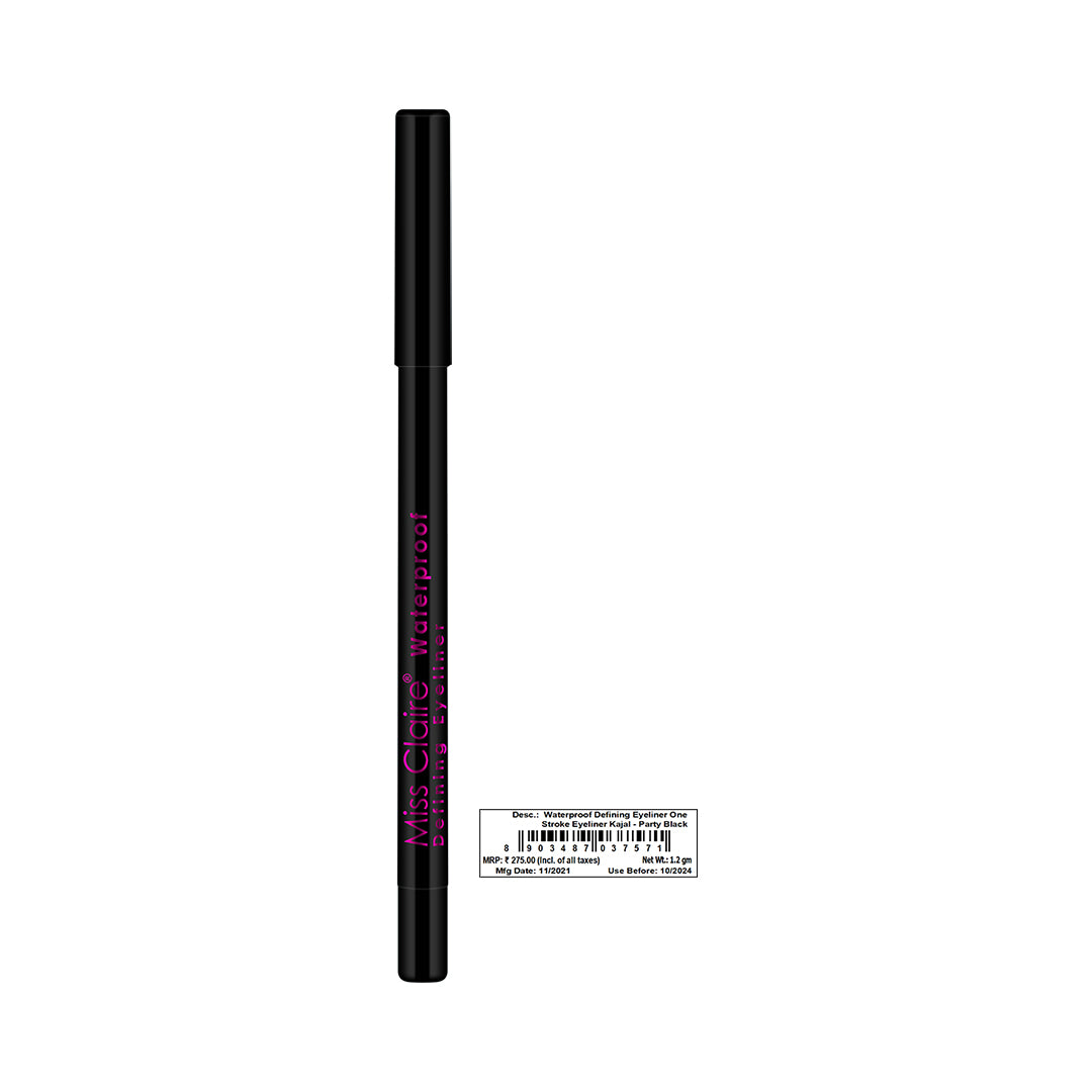Waterproof Defining Eyeliner One Stroke Kajal - Party Black - Intense Color, Long-Lasting, Smudge-Proof, Easy Glide