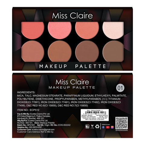 8 Pressed Makeup Palette ECP-512-01 - Vibrant Shades, Smooth Application, Long-Lasting, High Pigmentation
