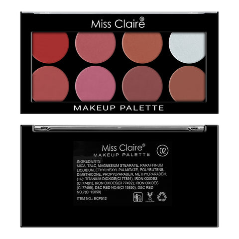 8 Pressed Makeup Palette ECP-512-02 - Rich Colors, Smooth Application, Long-Lasting, High Pigmentation