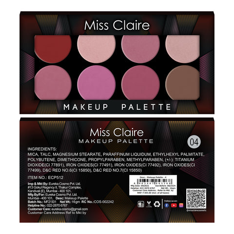 8 Pressed Makeup Palette ECP-512-04 - Bold Shades, Smooth Application, Long-Lasting, High Pigmentation