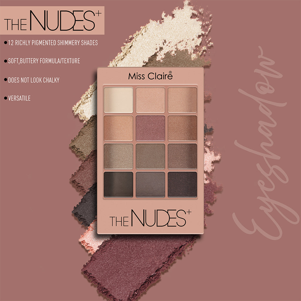 12 Eyeshadow Kit - The Nudes +: Elegant Shades, Smooth Application, Long-Lasting, Highly Pigmented, Professional Finish