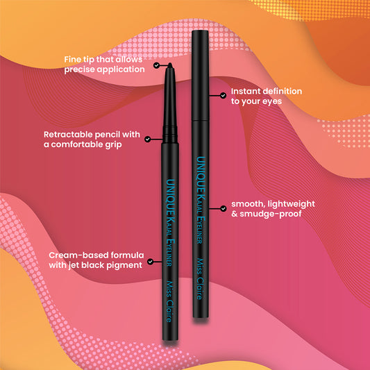 Unique Kajal Eyeliner - Black - Intense Color, Long-Lasting, Smudge-Proof, Smooth Glide