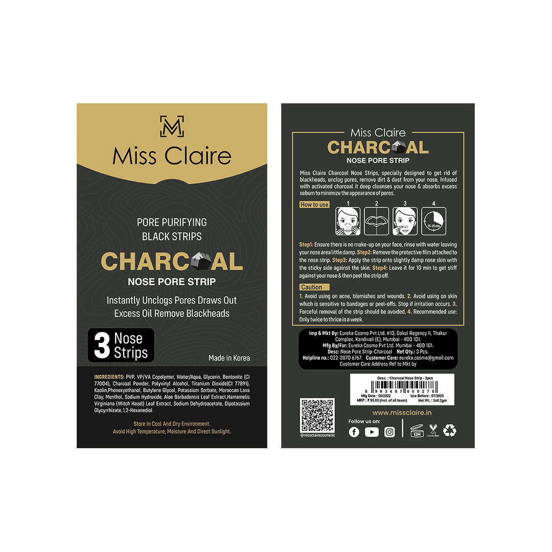 Charcoal Nose Strip - 3PCS - Deep Cleansing, Blackhead Removal, Easy Application, Gentle Formula